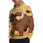 Cute Chinese Ox Zodiac Print Pullover Hoodie