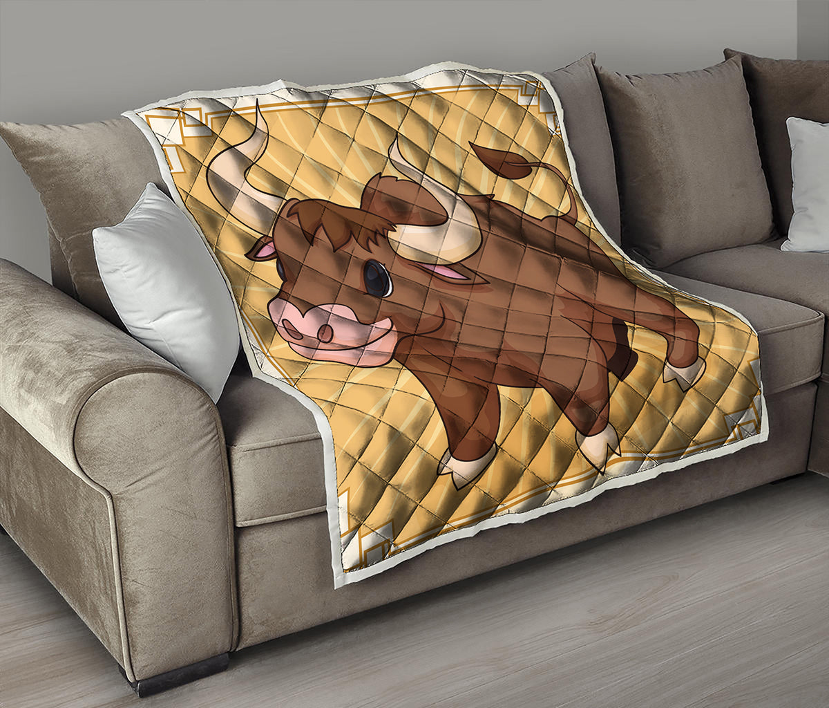 Cute Chinese Ox Zodiac Print Quilt