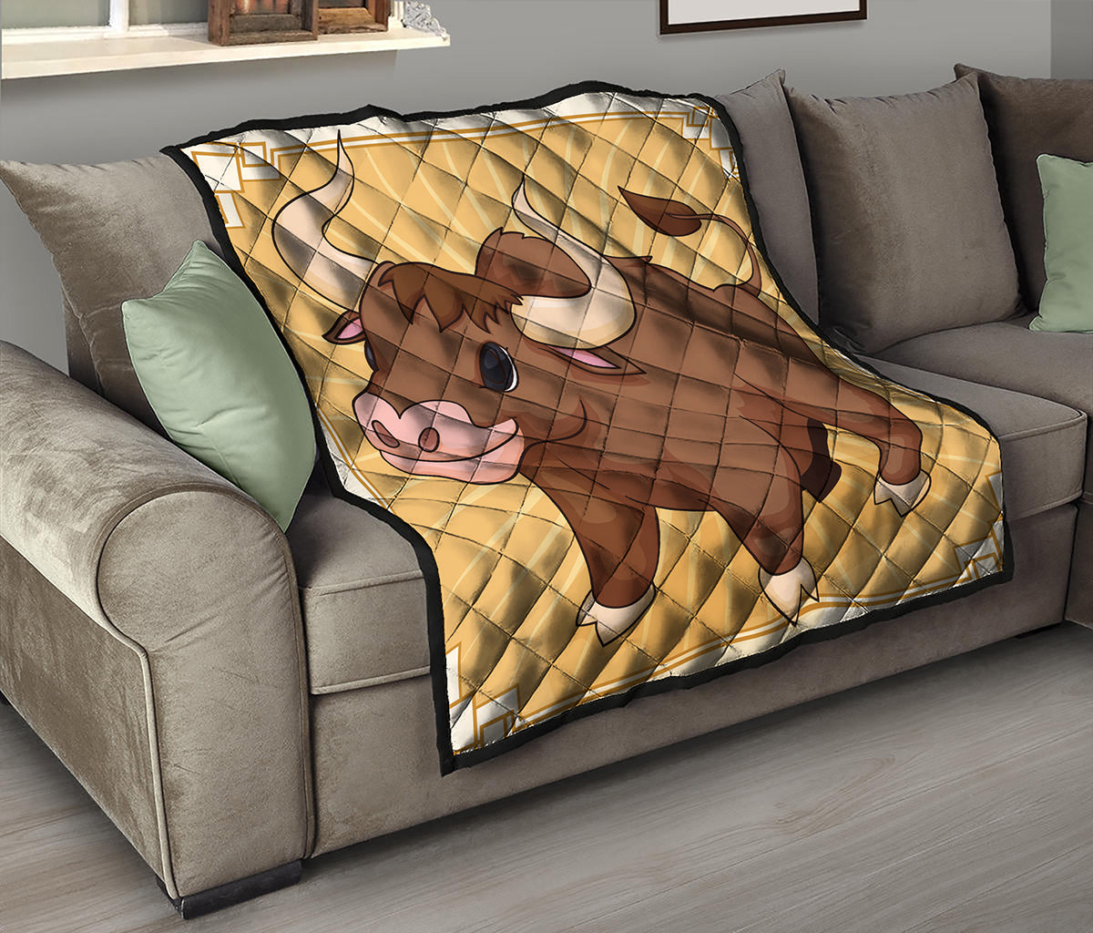 Cute Chinese Ox Zodiac Print Quilt