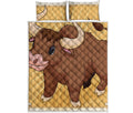 Cute Chinese Ox Zodiac Print Quilt Bed Set