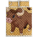Cute Chinese Ox Zodiac Print Quilt Bed Set