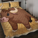 Cute Chinese Ox Zodiac Print Quilt Bed Set