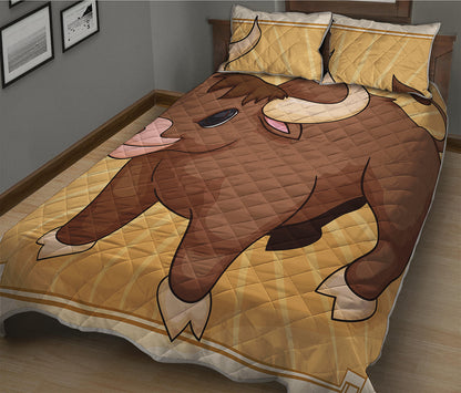 Cute Chinese Ox Zodiac Print Quilt Bed Set