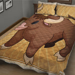 Cute Chinese Ox Zodiac Print Quilt Bed Set