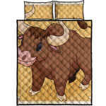 Cute Chinese Ox Zodiac Print Quilt Bed Set
