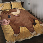 Cute Chinese Ox Zodiac Print Quilt Bed Set