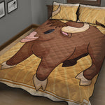 Cute Chinese Ox Zodiac Print Quilt Bed Set