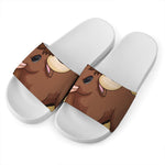 Cute Chinese Ox Zodiac Print White Slide Sandals
