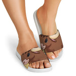 Cute Chinese Ox Zodiac Print White Slide Sandals