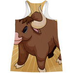 Cute Chinese Ox Zodiac Print Women's Racerback Tank Top