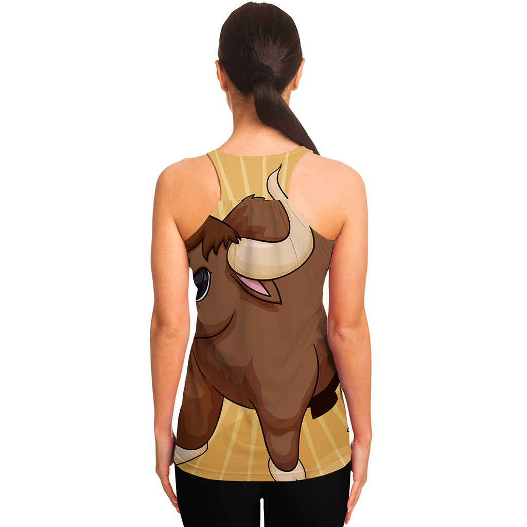 Cute Chinese Ox Zodiac Print Women's Racerback Tank Top