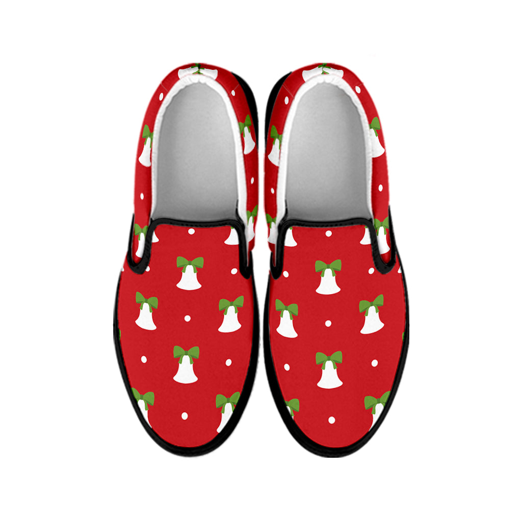 Cute Christmas Bell Pattern Print Black Slip On Shoes