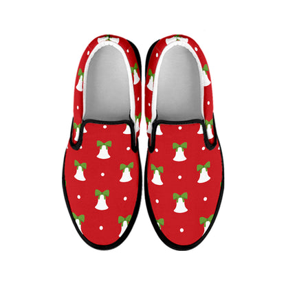 Cute Christmas Bell Pattern Print Black Slip On Shoes