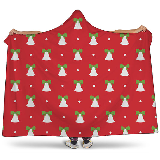 Cute Christmas Bell Pattern Print Hooded Blanket