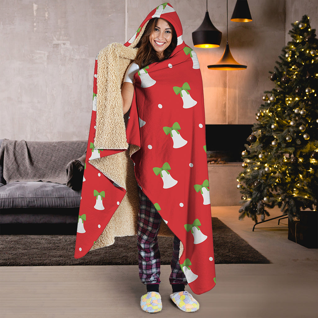 Cute Christmas Bell Pattern Print Hooded Blanket