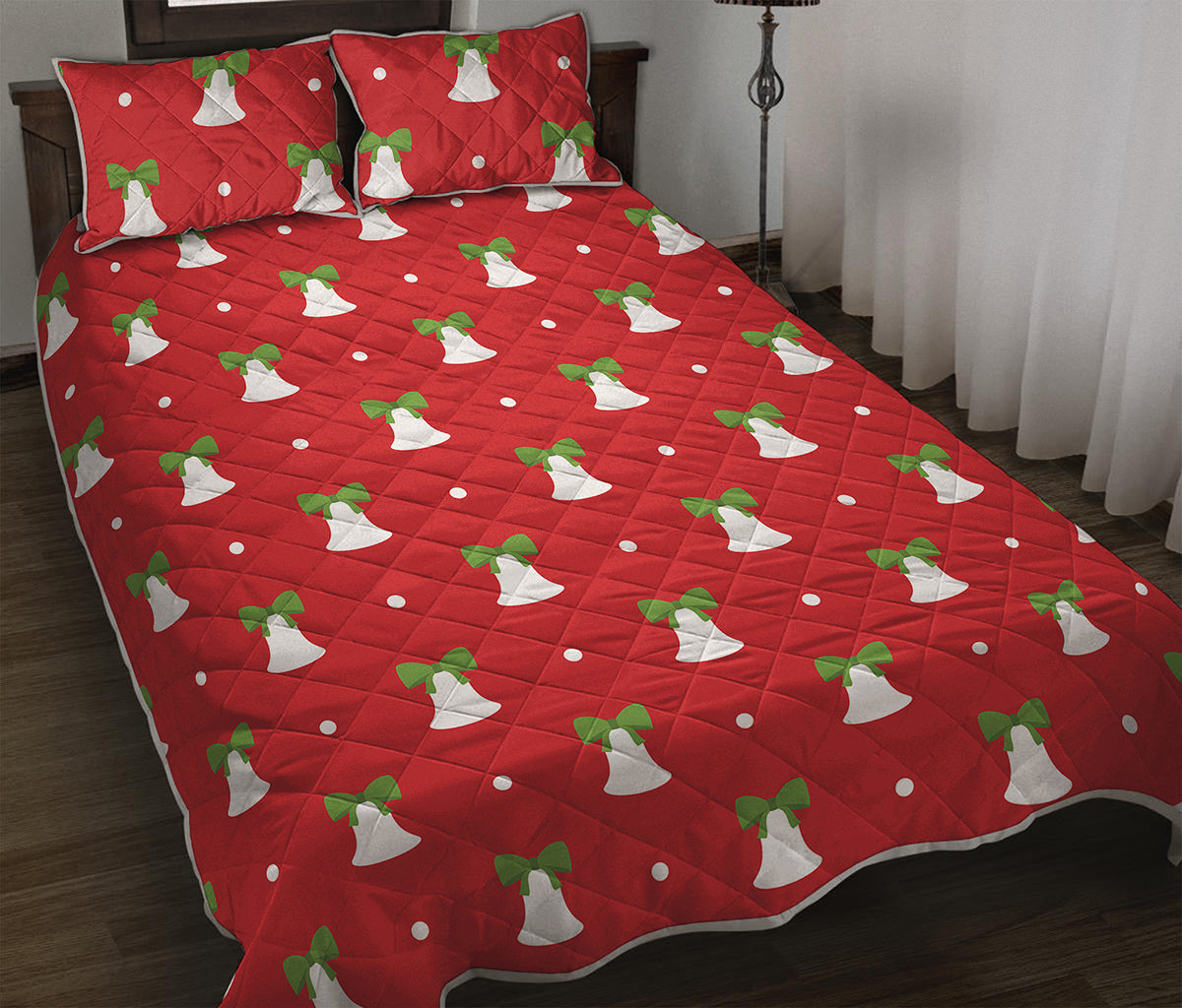 Cute Christmas Bell Pattern Print Quilt Bed Set