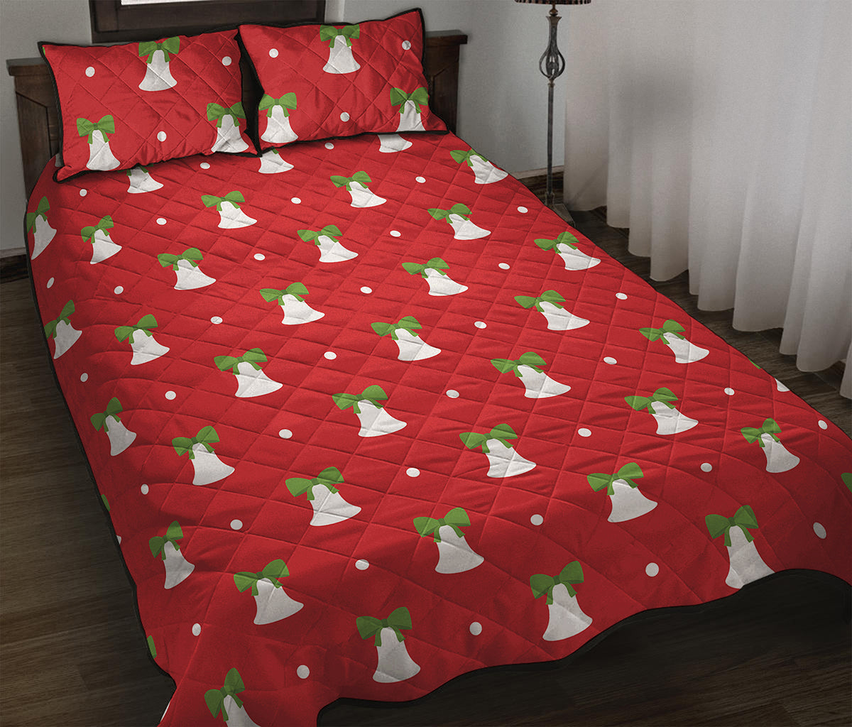 Cute Christmas Bell Pattern Print Quilt Bed Set