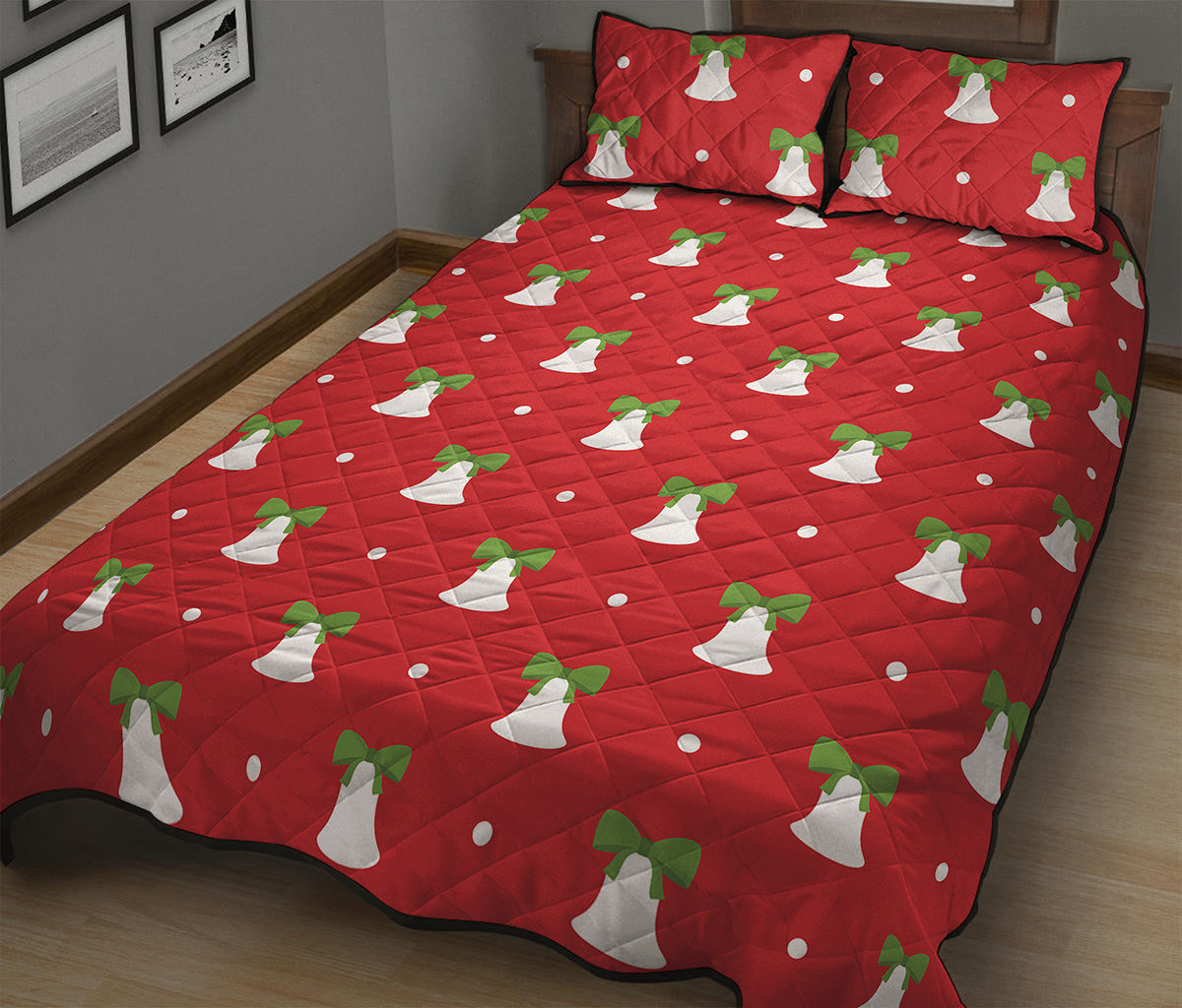 Cute Christmas Bell Pattern Print Quilt Bed Set