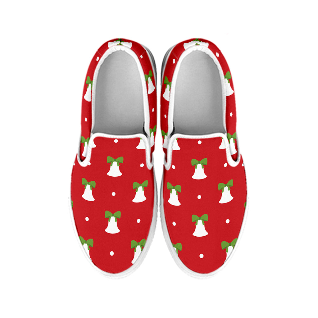 Cute Christmas Bell Pattern Print White Slip On Shoes