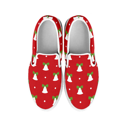 Cute Christmas Bell Pattern Print White Slip On Shoes