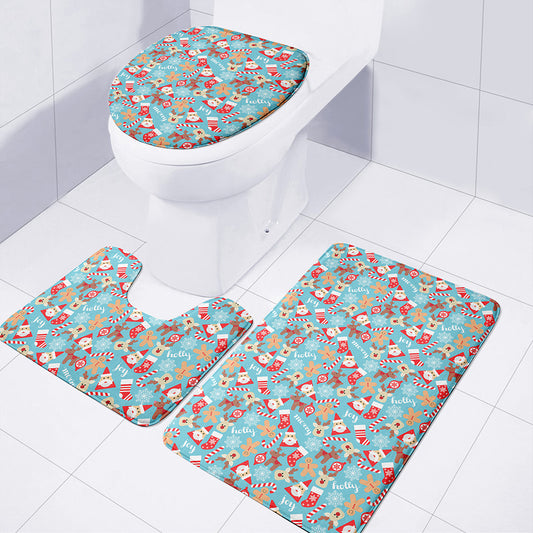 Cute Christmas Elements Pattern Print 3 Piece Bath Mat Set