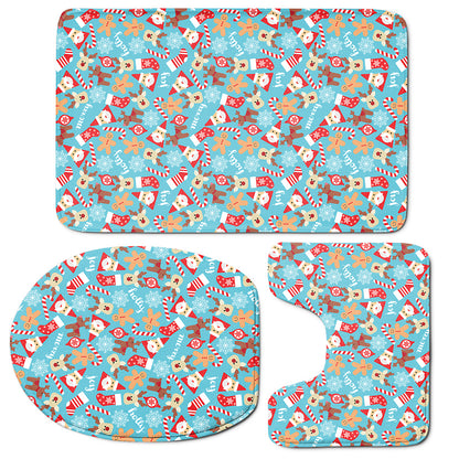 Cute Christmas Elements Pattern Print 3 Piece Bath Mat Set