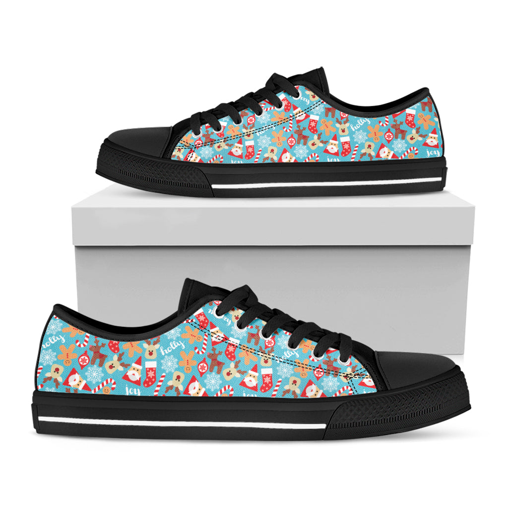 Cute Christmas Elements Pattern Print Black Low Top Shoes