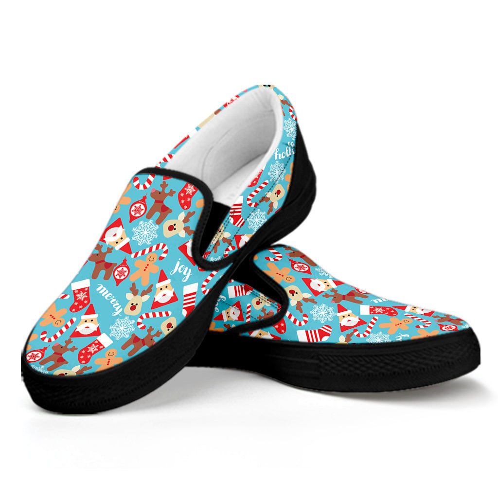 Cute Christmas Elements Pattern Print Black Slip On Shoes