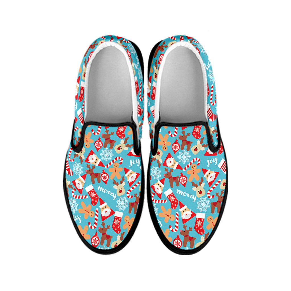 Cute Christmas Elements Pattern Print Black Slip On Shoes