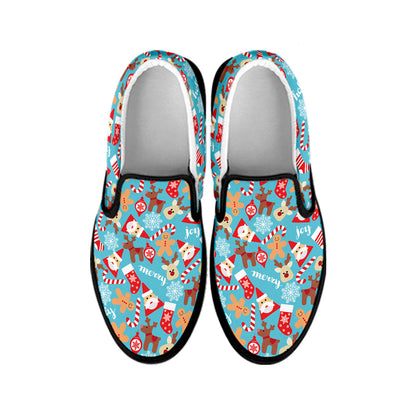 Cute Christmas Elements Pattern Print Black Slip On Shoes