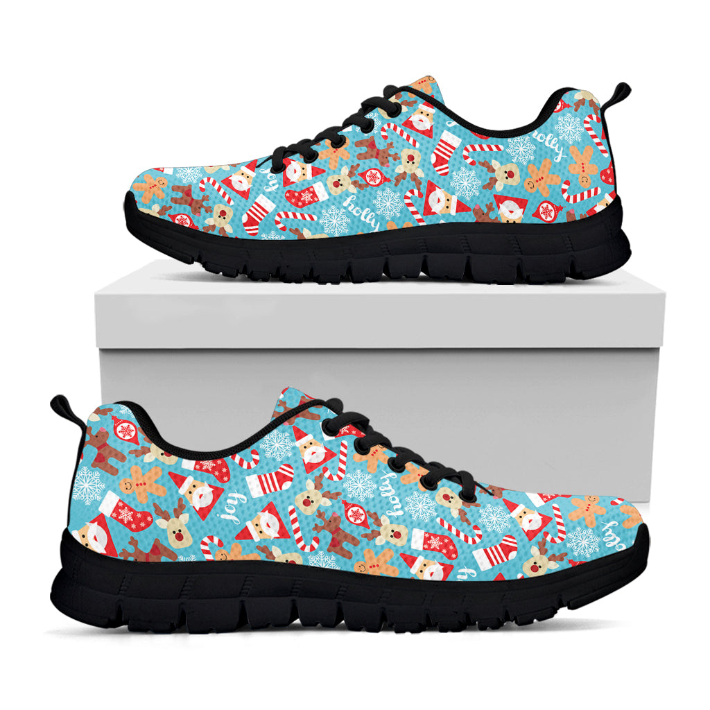 Cute Christmas Elements Pattern Print Black Sneakers