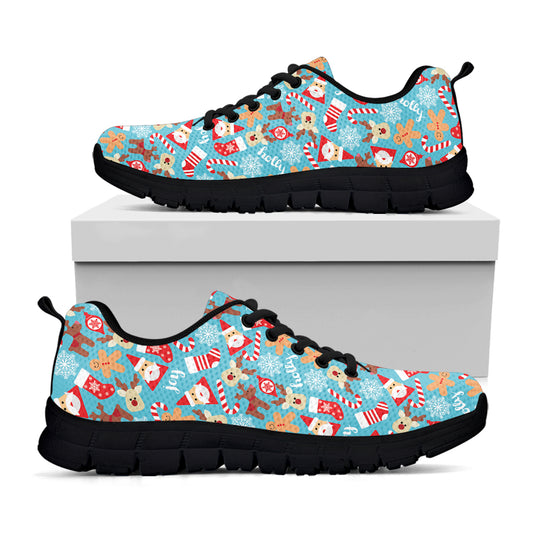Cute Christmas Elements Pattern Print Black Sneakers
