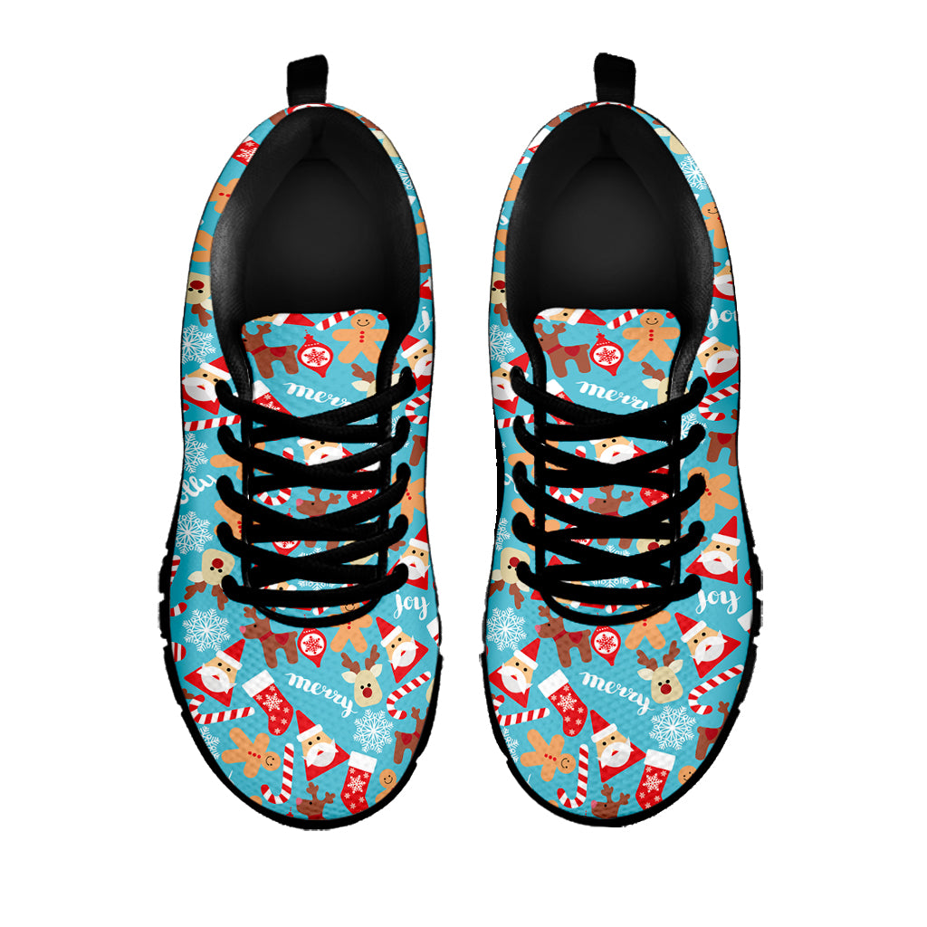 Cute Christmas Elements Pattern Print Black Sneakers