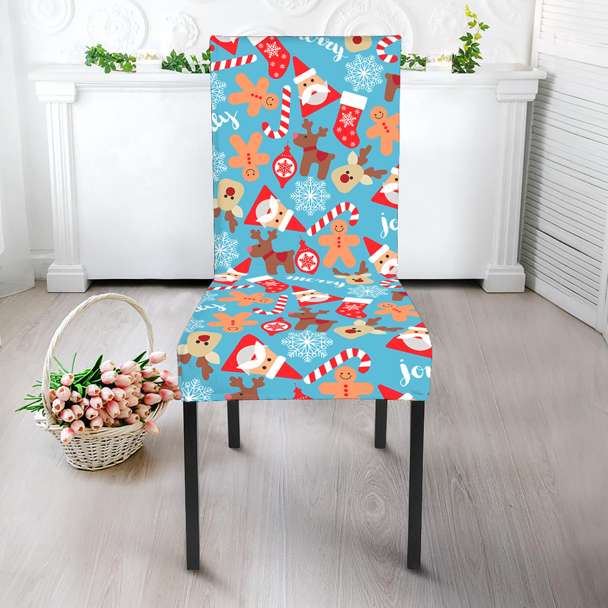 Cute Christmas Elements Pattern Print Dining Chair Slipcover