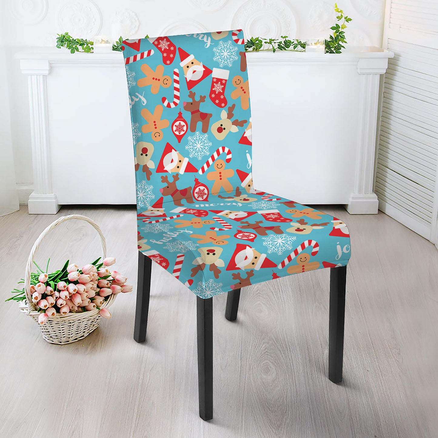 Cute Christmas Elements Pattern Print Dining Chair Slipcover