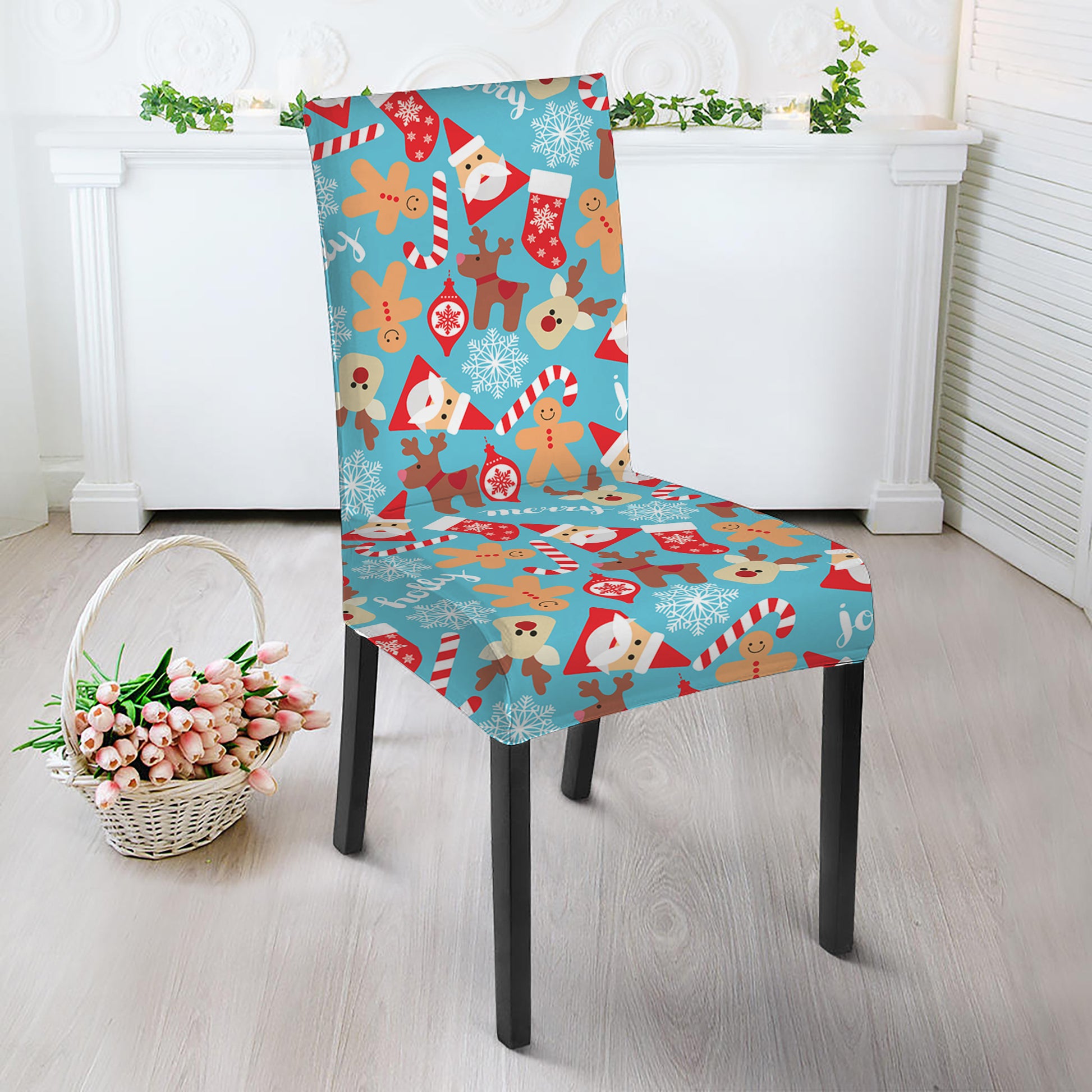 Cute Christmas Elements Pattern Print Dining Chair Slipcover