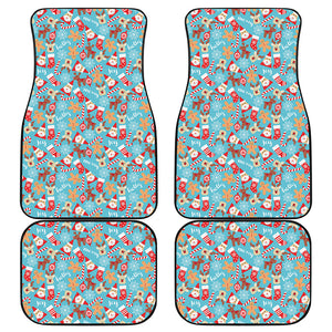 Cute Christmas Elements Pattern Print Front and Back Car Floor Mats