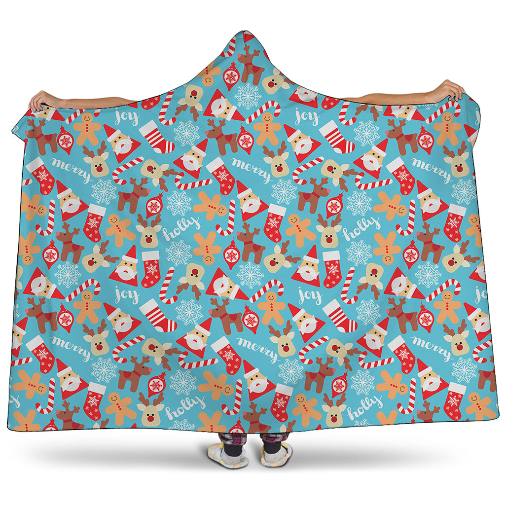 Cute Christmas Elements Pattern Print Hooded Blanket