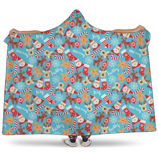 Cute Christmas Elements Pattern Print Hooded Blanket