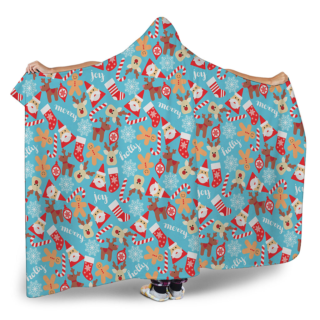 Cute Christmas Elements Pattern Print Hooded Blanket