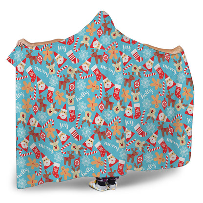 Cute Christmas Elements Pattern Print Hooded Blanket