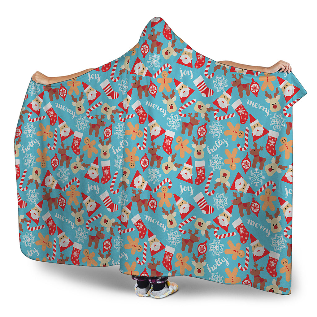 Cute Christmas Elements Pattern Print Hooded Blanket
