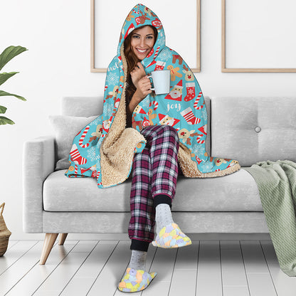 Cute Christmas Elements Pattern Print Hooded Blanket