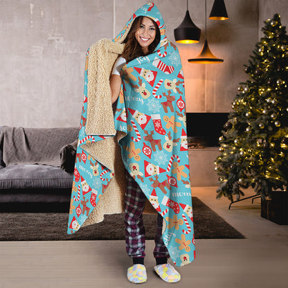 Cute Christmas Elements Pattern Print Hooded Blanket