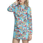 Cute Christmas Elements Pattern Print Hoodie Dress