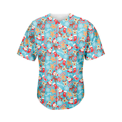 Cute Christmas Elements Pattern Print Men's Baseball Jersey