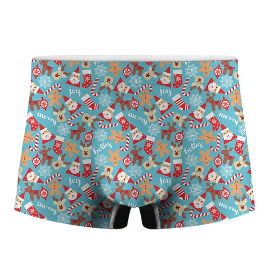 Cute Christmas Elements Pattern Print Men's Boxer Briefs