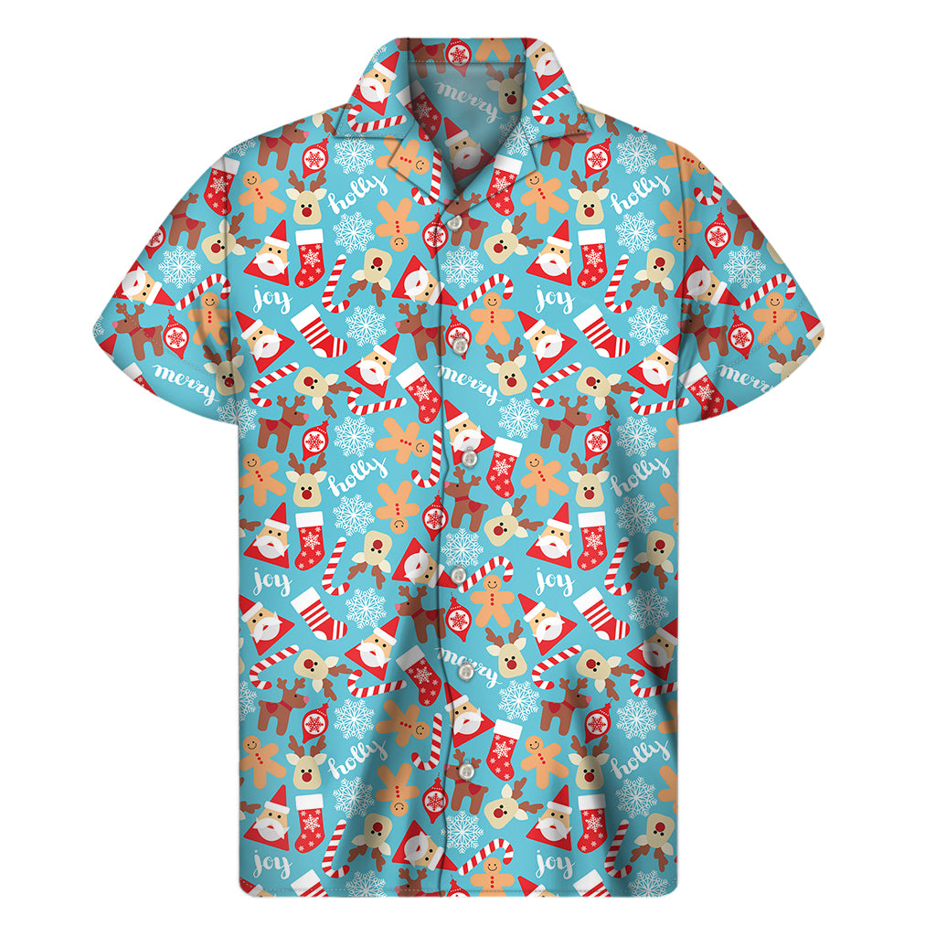 Cute Christmas Elements Pattern Print Men's Short Sleeve Shirt