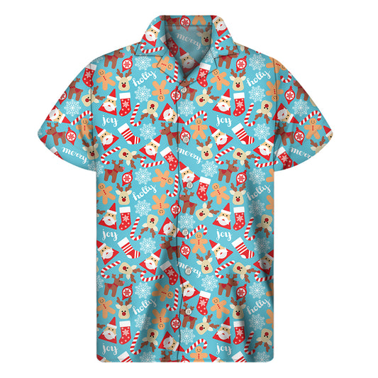 Cute Christmas Elements Pattern Print Men's Short Sleeve Shirt