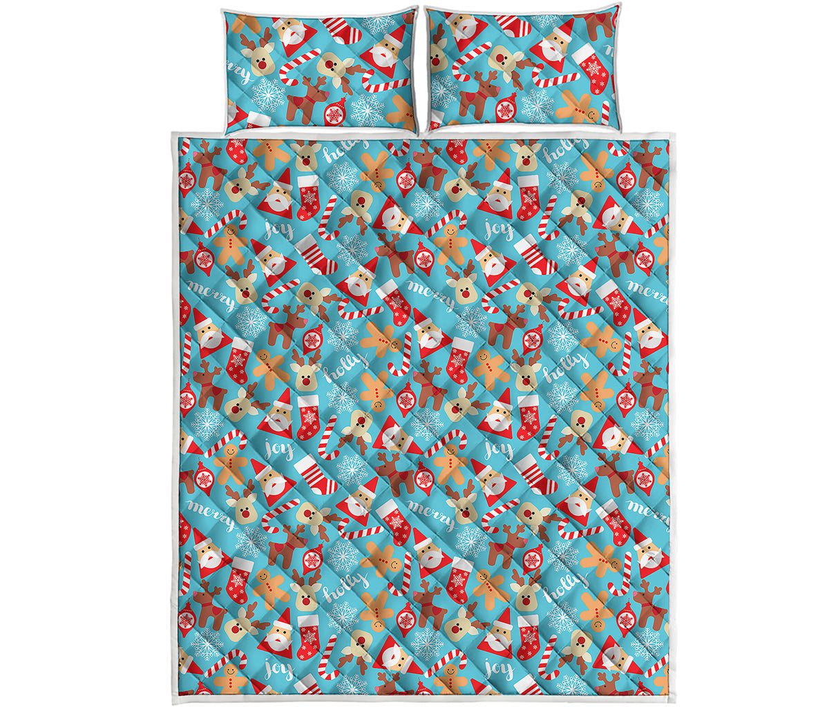 Cute Christmas Elements Pattern Print Quilt Bed Set